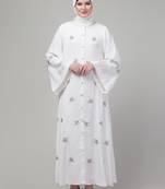 White sequins hand embroidered abaya with embroidered hijab