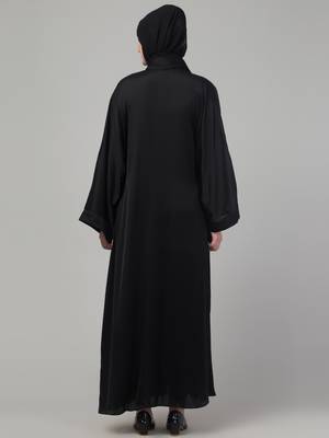 Black hand embroidered bell sleeves abaya with embroidered hijab 2