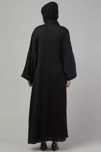 Black hand embroidered bell sleeves abaya with embroidered hijab