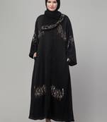 Black hand embroidered bell sleeves abaya with embroidered hijab