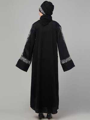Black embroidery work reversable cuff abaya with embroidered  hijab 2