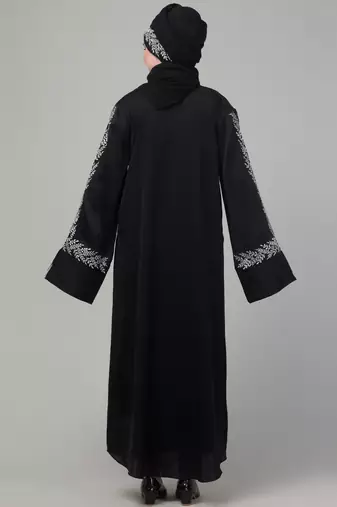 Black embroidery work reversable cuff abaya with embroidered  hijab