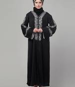 Black embroidery work reversable cuff abaya with embroidered  hijab