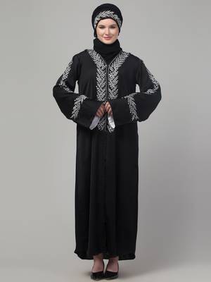 Black embroidery work reversable cuff abaya with embroidered  hijab 3