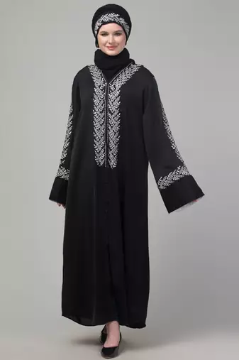 Black embroidery work reversable cuff abaya with embroidered  hijab