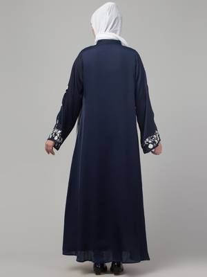 Navy thread embroidered sleeve abaya with contrast hijab 2