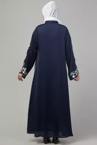 Navy thread embroidered sleeve abaya with contrast hijab