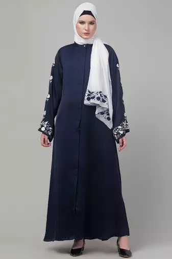 Navy thread embroidered sleeve abaya with contrast hijab