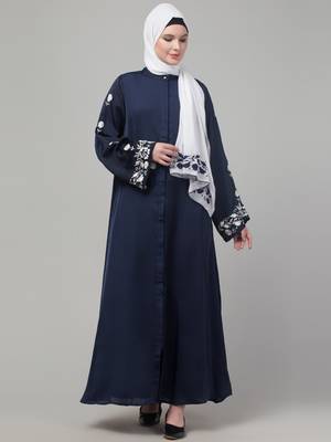 Navy thread embroidered sleeve abaya with contrast hijab 1