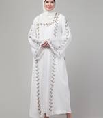 White hand embroidered bell sleeves abaya with hijab