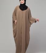 Beige pintucks cey fabric kaftan abaya with hijab