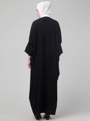 Black pintucks crinckled cey fabric kaftan abaya with hijab 2