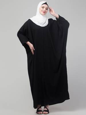 Black pintucks crinckled cey fabric kaftan abaya with hijab 1
