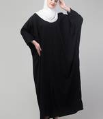 Black pintucks crinckled cey fabric kaftan abaya with hijab