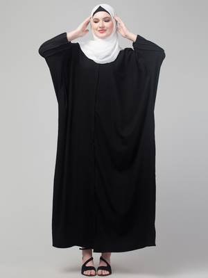 Black pintucks crinckled cey fabric kaftan abaya with hijab 3