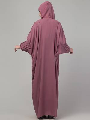 Mauve pintucks crinckled cey fabric kaftan abaya with hijab 2