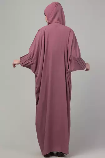 Mauve pintucks crinckled cey fabric kaftan abaya with hijab