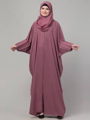 Mauve pintucks crinckled cey fabric kaftan abaya with hijab 1