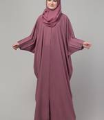 Mauve pintucks crinckled cey fabric kaftan abaya with hijab