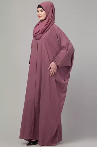 Mauve pintucks crinckled cey fabric kaftan abaya with hijab