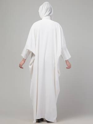 Simple White Front-Open Abaya Dress with Pleated Sleeves | Modest Daily Wear 2