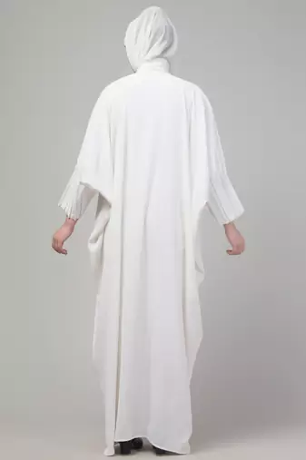 Simple White Front-Open Abaya Dress with Pleated Sleeves | Modest Daily Wear