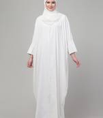 Simple White Front-Open Abaya Dress with Pleated Sleeves | Modest Daily Wear
