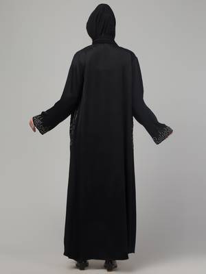 Black hand embroidered  abaya with embroidered hijab 2