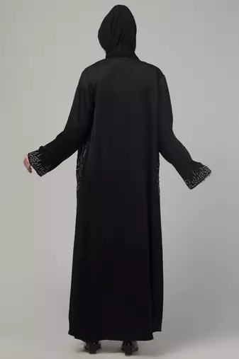 Black hand embroidered  abaya with embroidered hijab