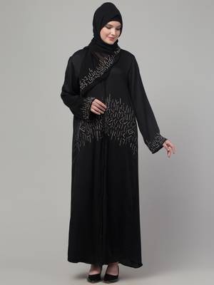 Black hand embroidered  abaya with embroidered hijab 1
