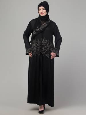 Black hand embroidered  abaya with embroidered hijab 3