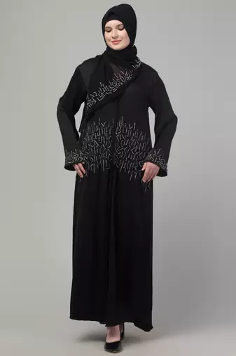 Black hand embroidered  abaya with embroidered hijab