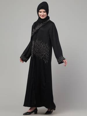 Black hand embroidered  abaya with embroidered hijab 4