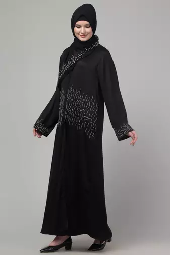 Black hand embroidered  abaya with embroidered hijab
