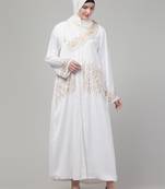 White hand embroidered  abaya with embroidered hijab