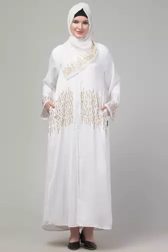 White hand embroidered  abaya with embroidered hijab