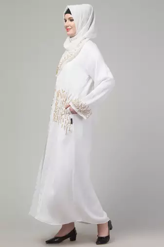 White hand embroidered  abaya with embroidered hijab