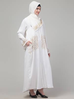 White hand embroidered  abaya with embroidered hijab 4