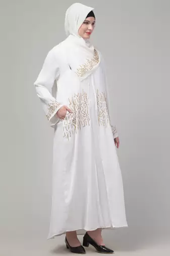 White hand embroidered  abaya with embroidered hijab
