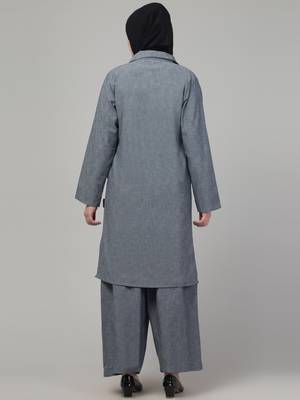 Grey plain cotton abaya cordset with hijab 2