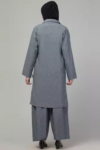 Grey plain cotton abaya cordset with hijab