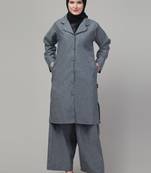 Grey plain cotton abaya cordset with hijab