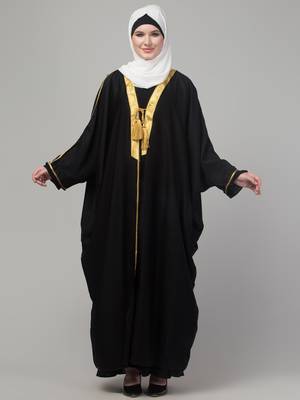 Black golden details kaftan bisht robe with hijab 1