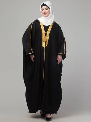 Black golden details kaftan bisht robe with hijab 2