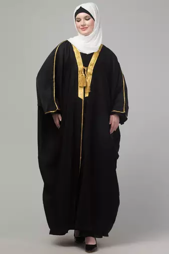 Black golden details kaftan bisht robe with hijab
