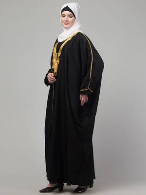 Black golden details kaftan bisht robe with hijab 3