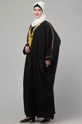 Black golden details kaftan bisht robe with hijab