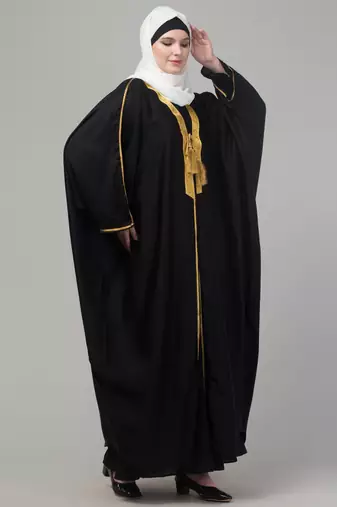 Black golden details kaftan bisht robe with hijab