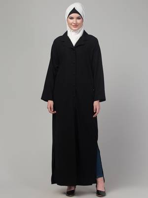 Black matt nida button abaya with hijab 1