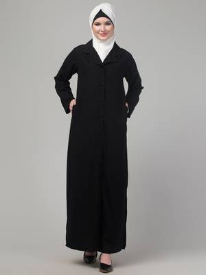 Black matt nida button abaya with hijab 3